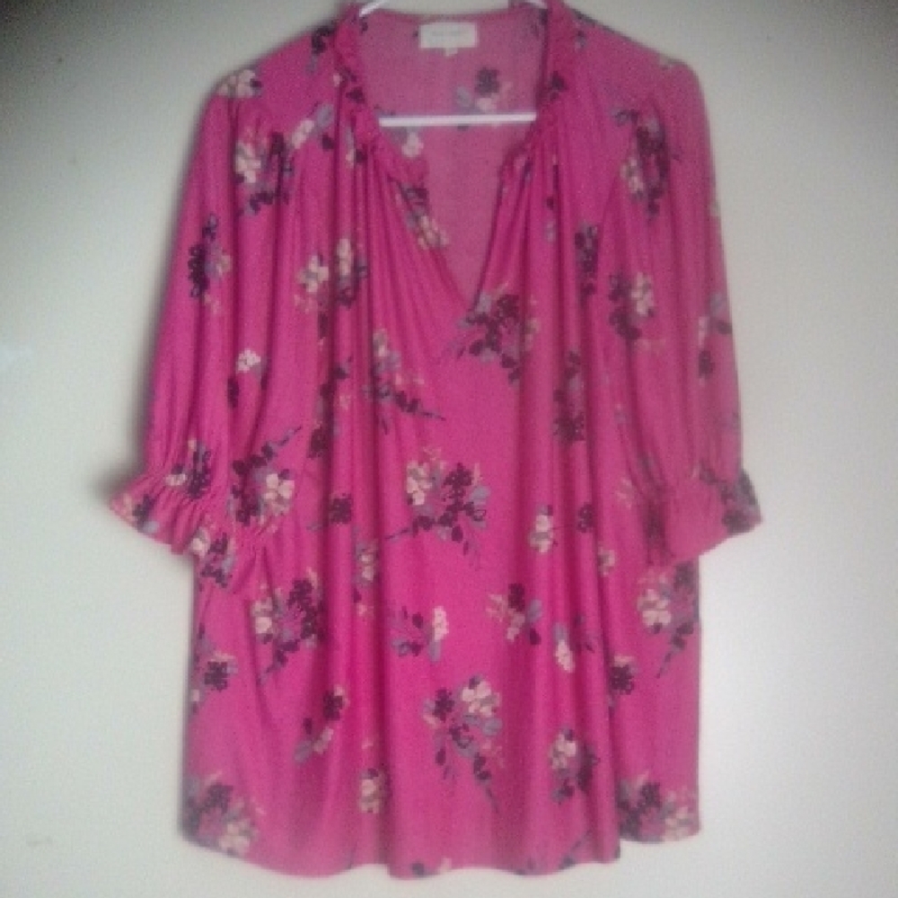 MELLODAY Floral Pink Women's Top SIZE 1X - Picture 3 of 7
